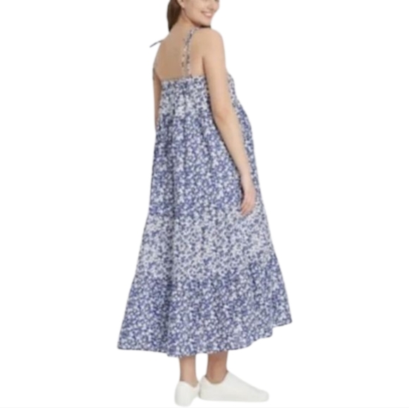 HATCH Maternity Floral Maxi Dress Tiered Blue White ‎Cottage Boho Prairie XXL - Picture 2 of 11
